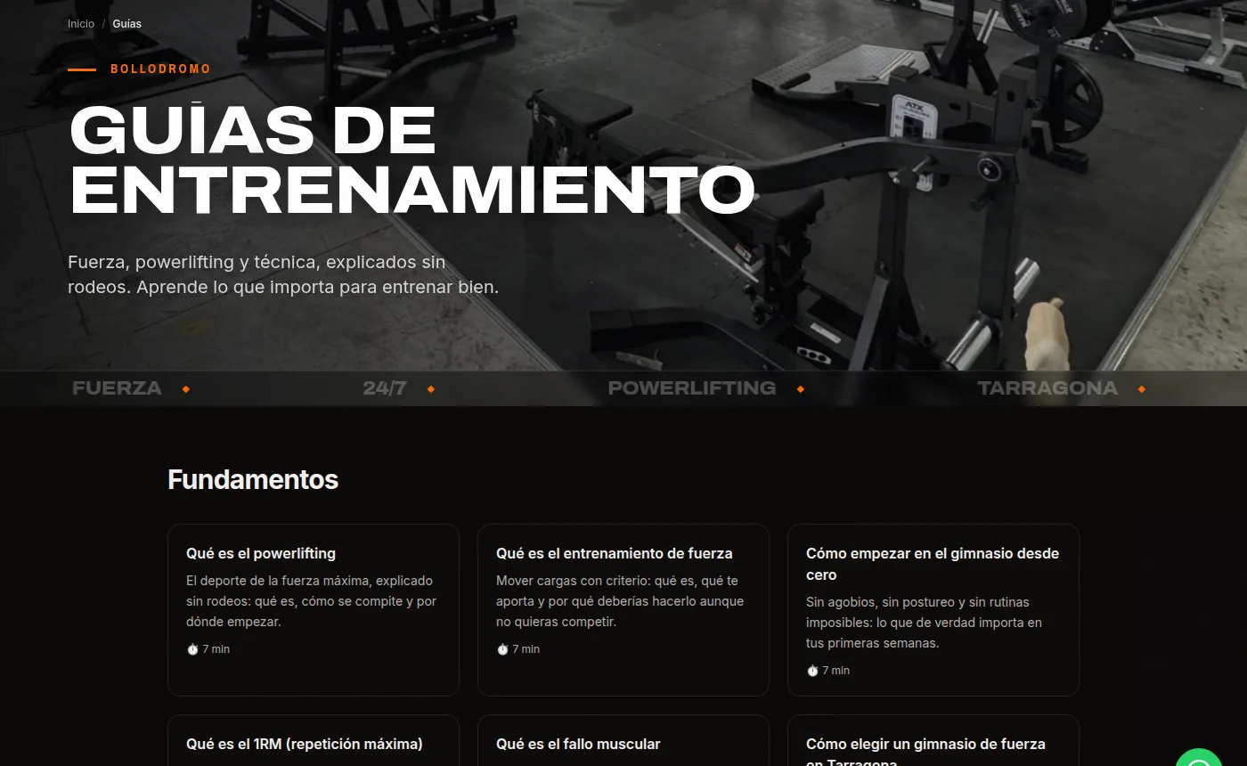 Biblioteca de guías de entrenamiento organizada por bloques temáticos