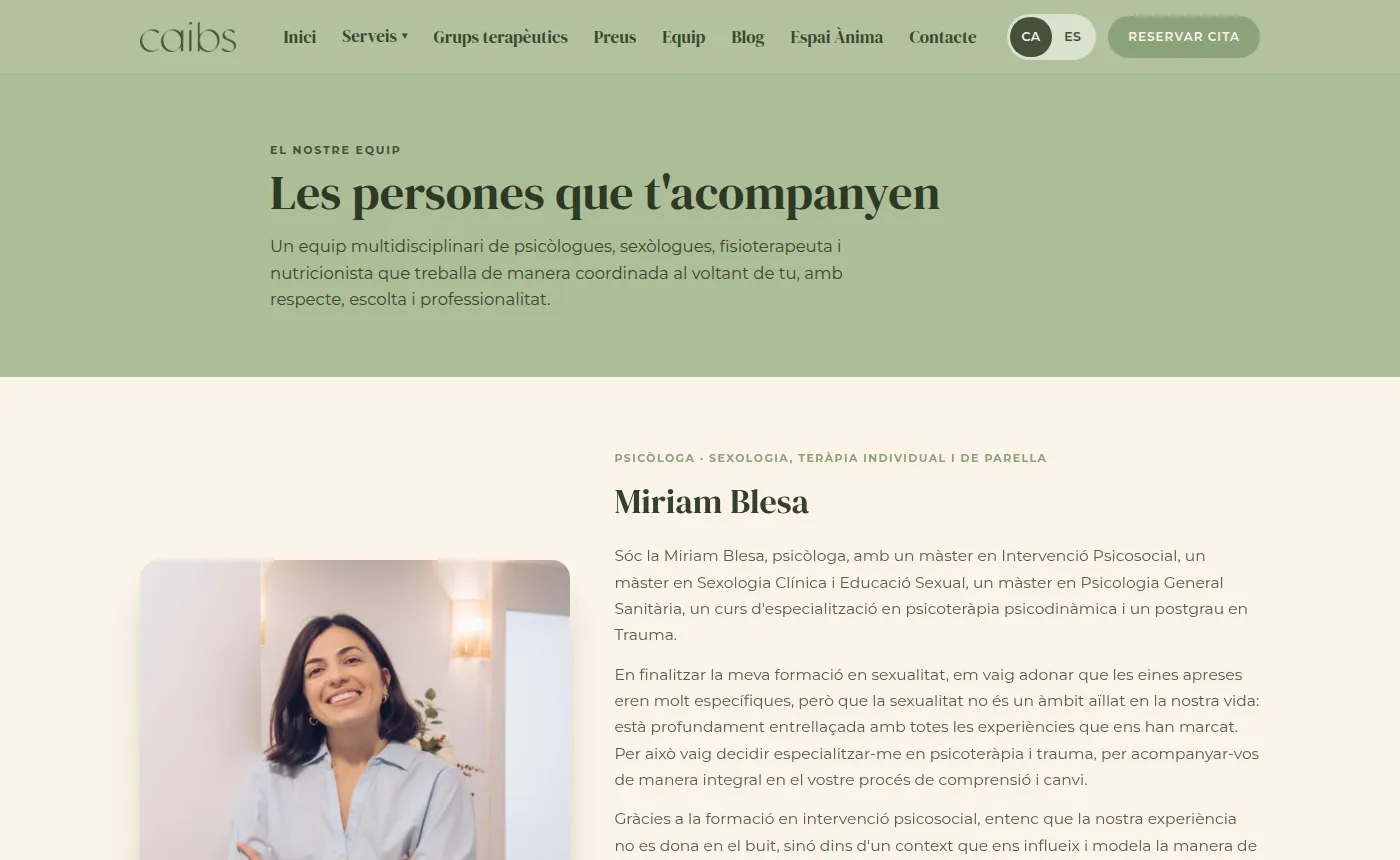 CAIBS team page with the profile and biography of one of the practitioners